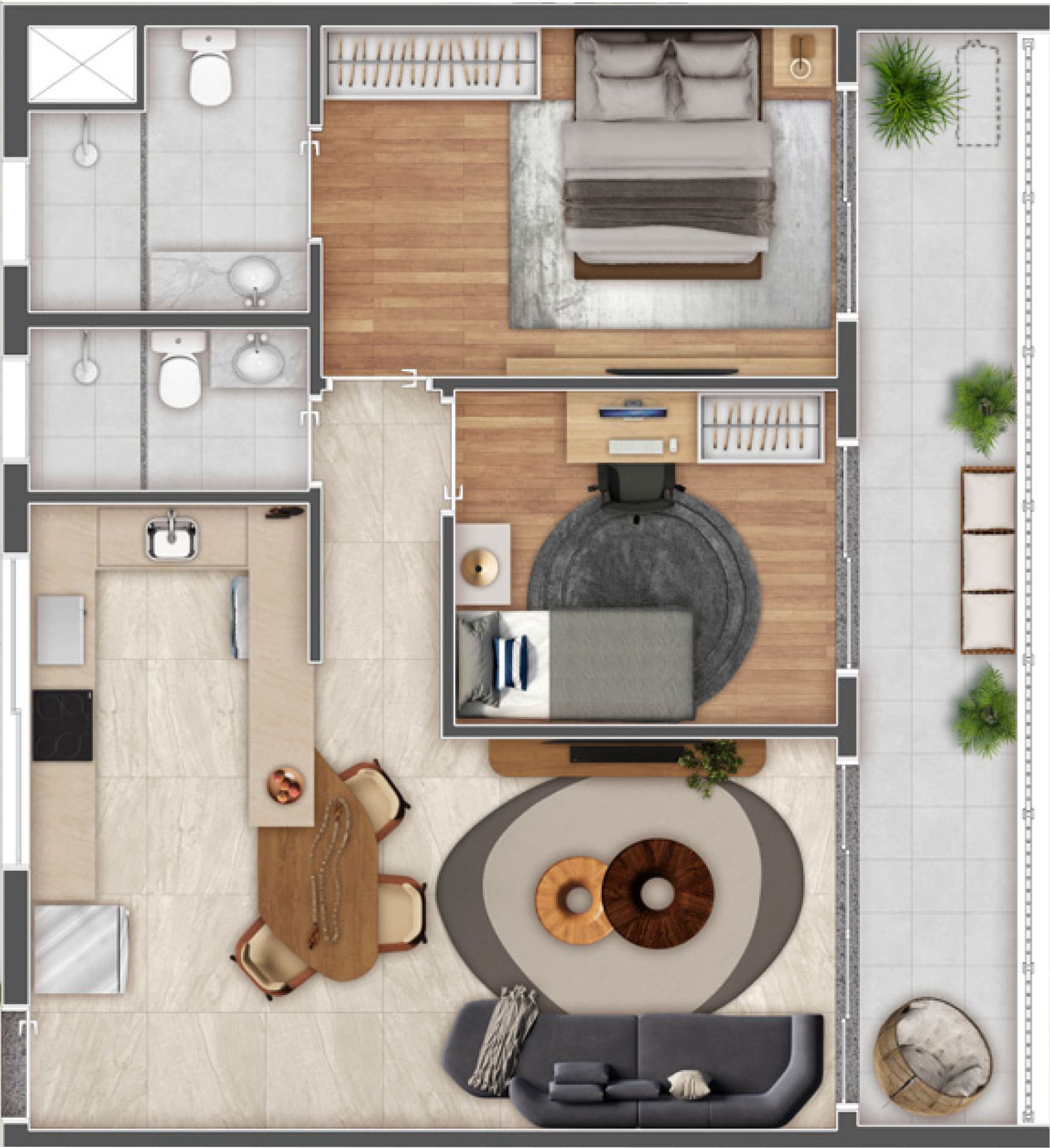 Com Varanda 2 dorms com 1 suíte 66 m2